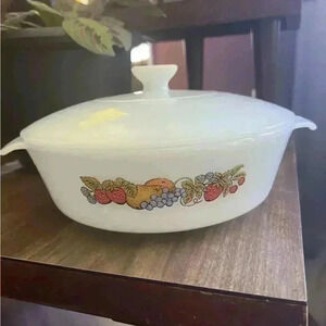 1970s Anchor Hocking Fire King Nature’s Bounty Fruit Harvest  Circle 8.25 Inches